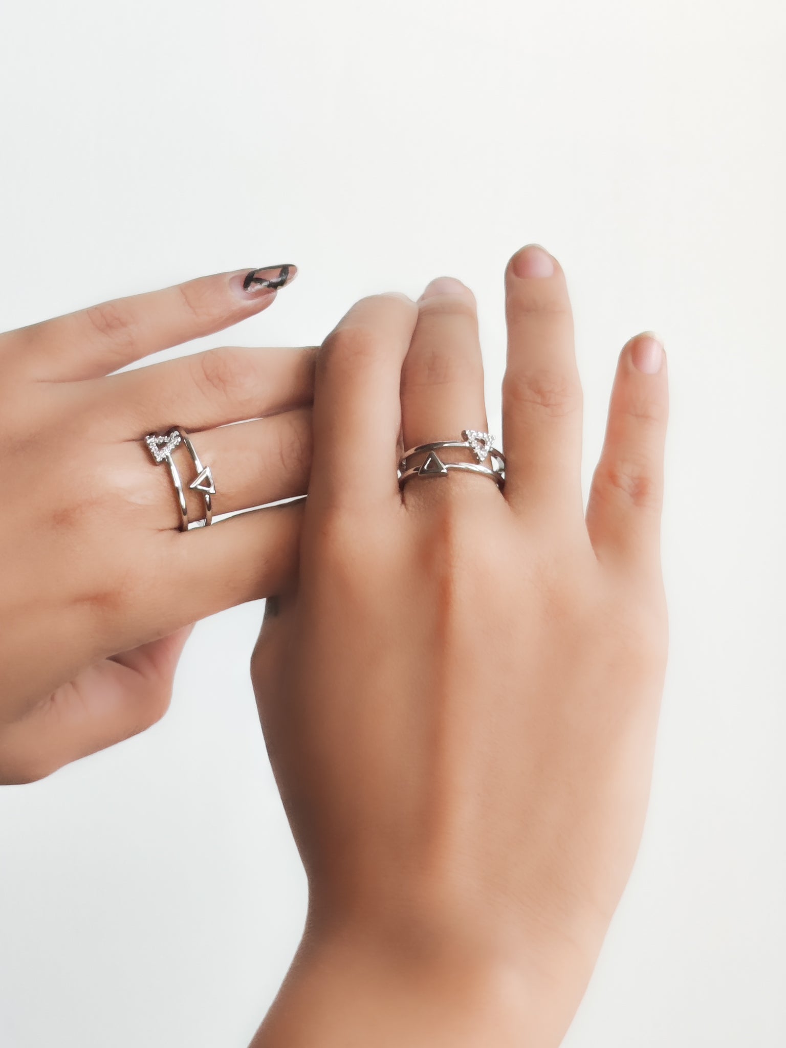 Edgy triangle handcrafted dual ring