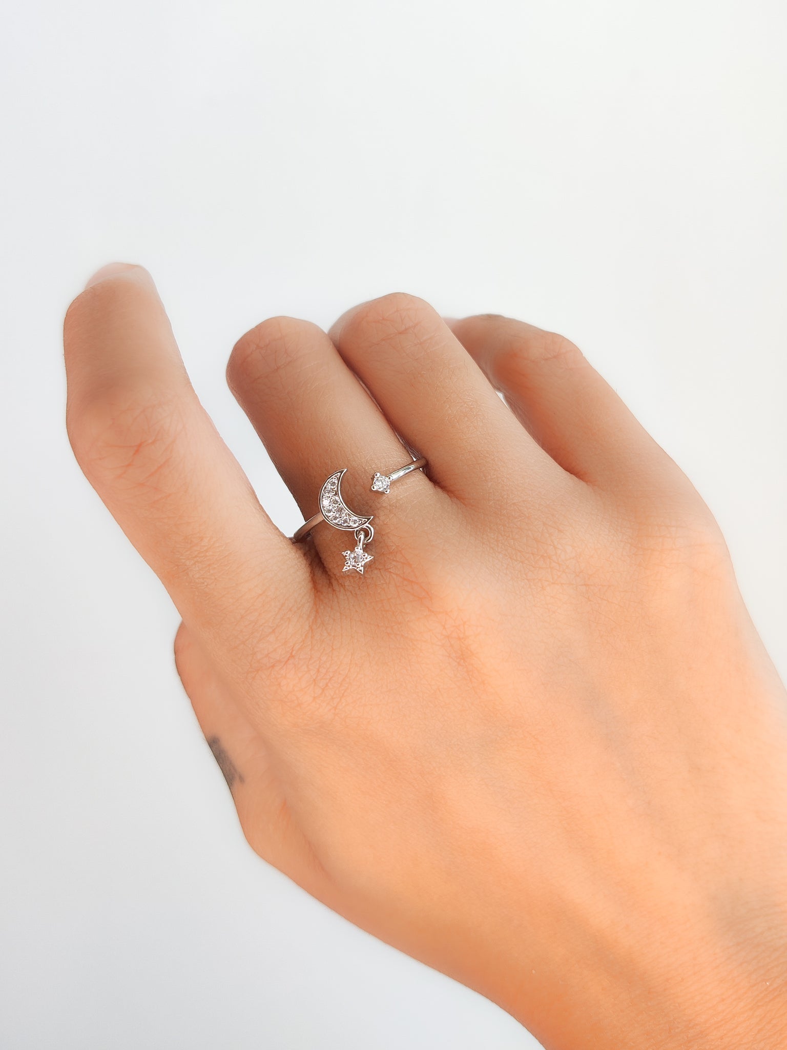 Star and moon handcrafted ring