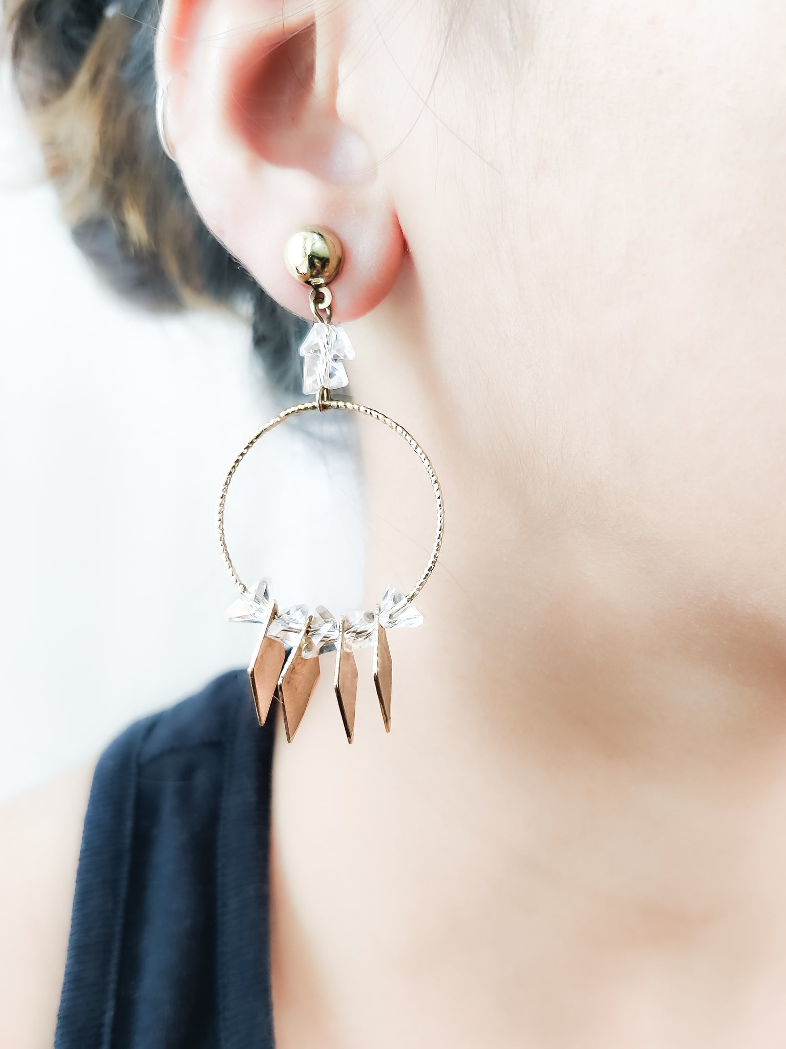 Handcrafted Golden Metal Plate Charm Drop Earrings