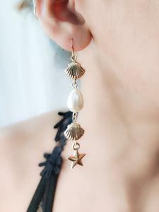 Pearl and shell handcrafted earrings