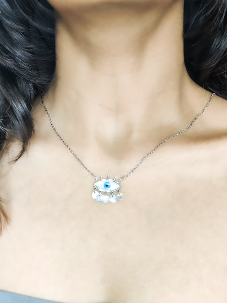 Silver handcrafted evil eye waterproof necklace