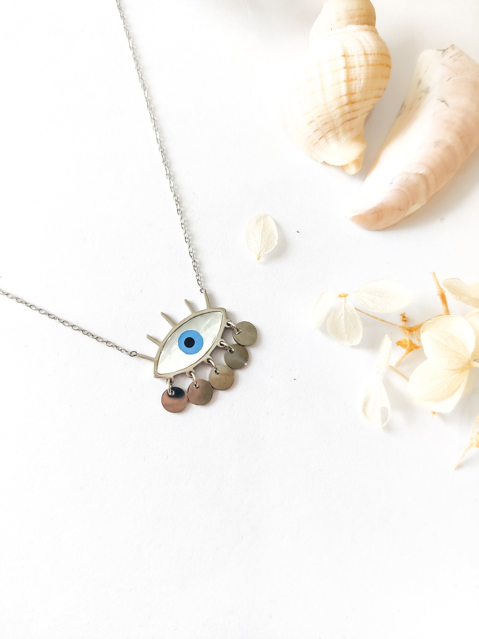 Silver handcrafted evil eye waterproof necklace