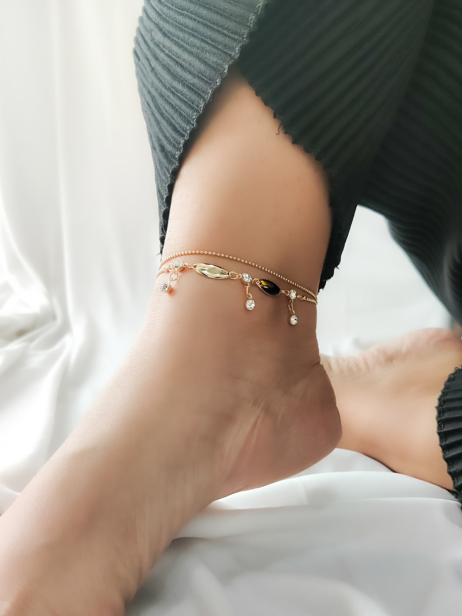 Dual layered embellished handcrafted Waterproof anklet