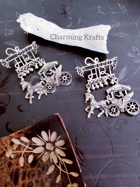 Silver Oxidized Meera Palki Drop Earrings