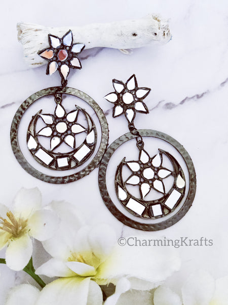 Half Moon Mirror Cutwork Earrings