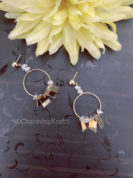 Handcrafted Golden Metal Plate Charm Drop Earrings
