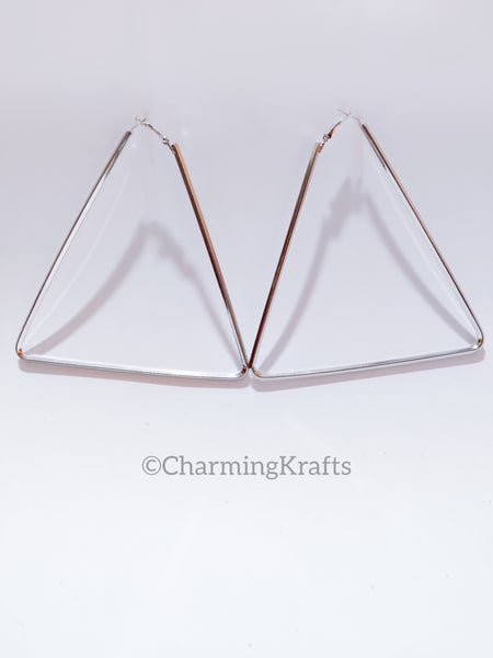 Silver Big Triangle Handcrafted Hoop Earrings