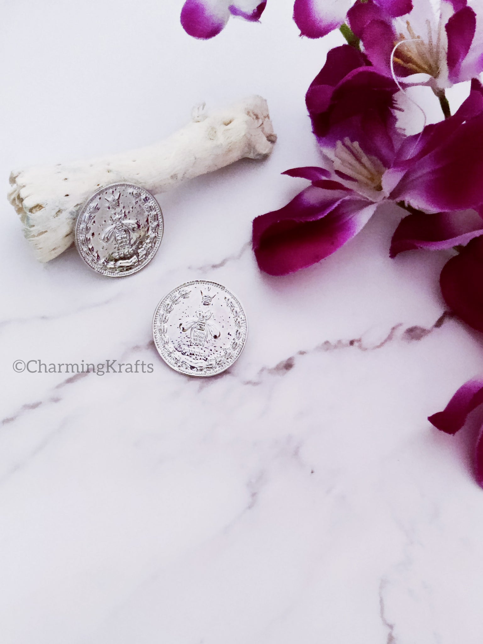 Silver Chrome Coin Handcrafted Stud Earrings