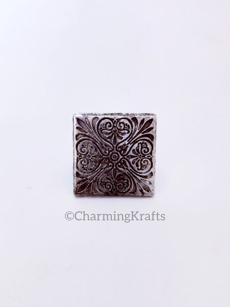 Square Antique Oxidized Silver Metal Ring