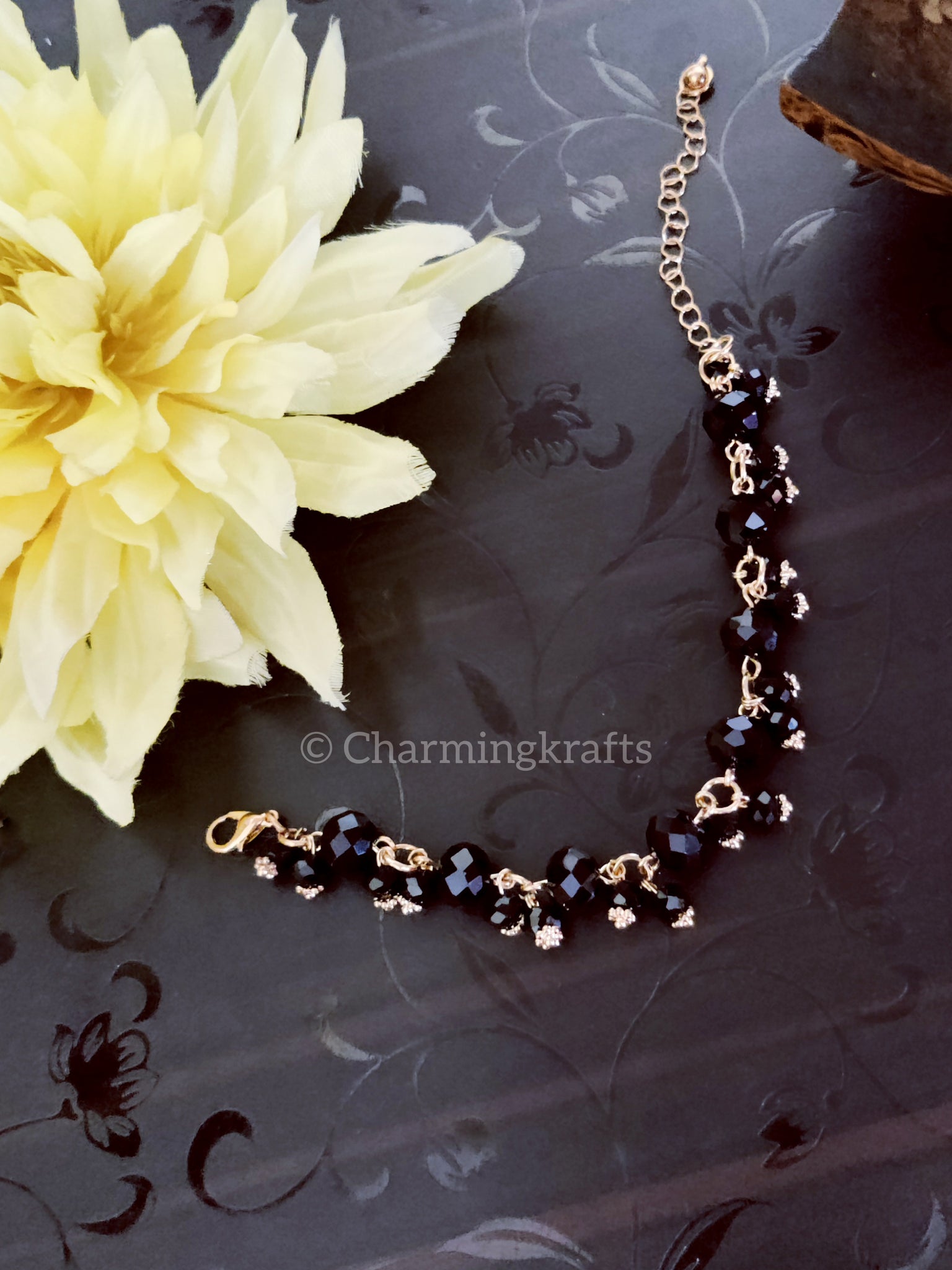 Small Black Rhinestone Chain Handcrafted Bracelet
