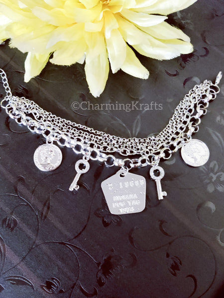 Handcrafted Silver Multi Chain Charm Bracelet
