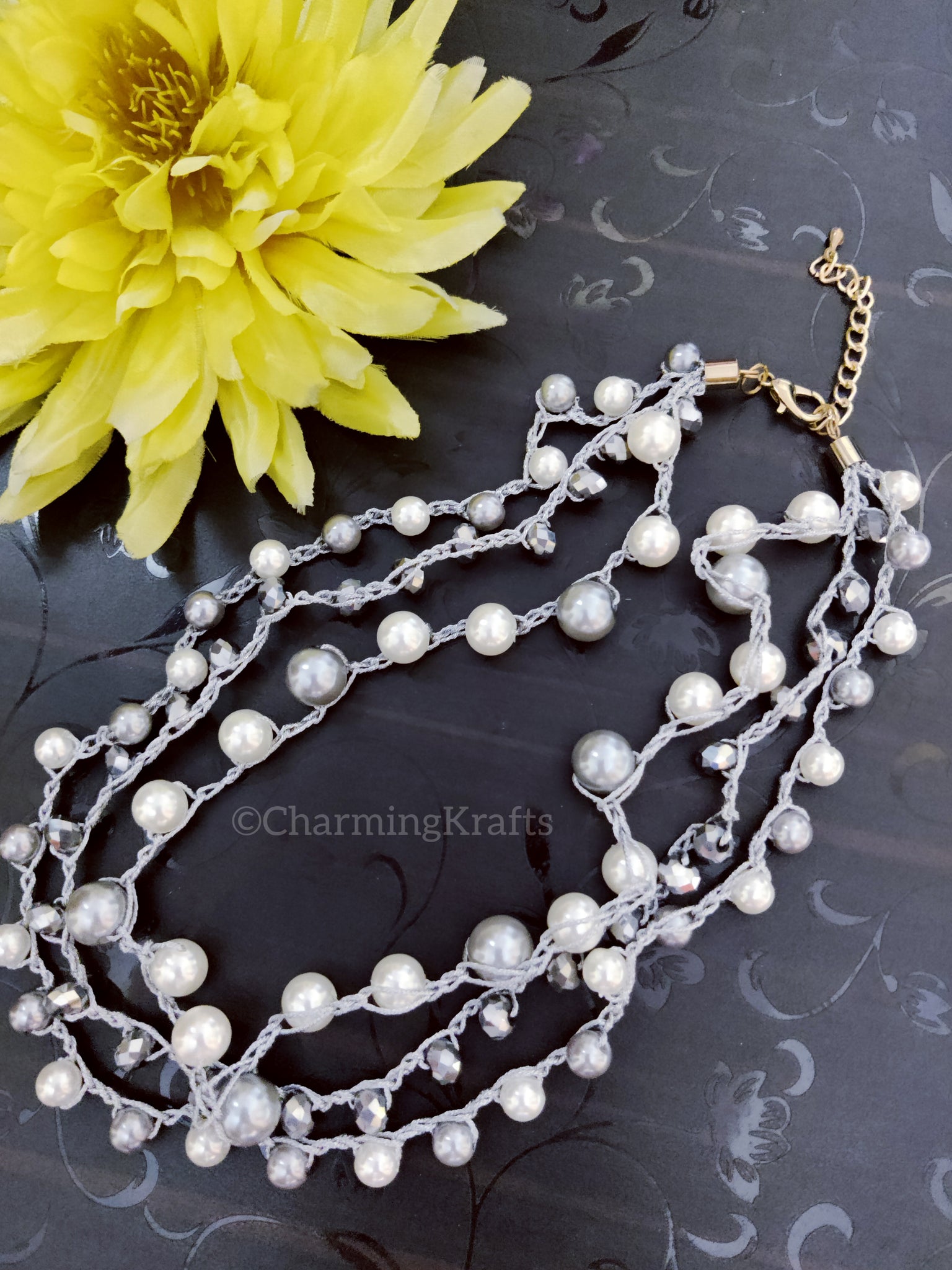 Silver Multilayer Faux Pearl Handcrafted Necklace