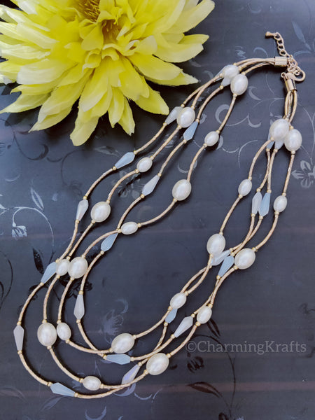 Faux Pearl And Swarovski Crystals Handcrafted Necklace