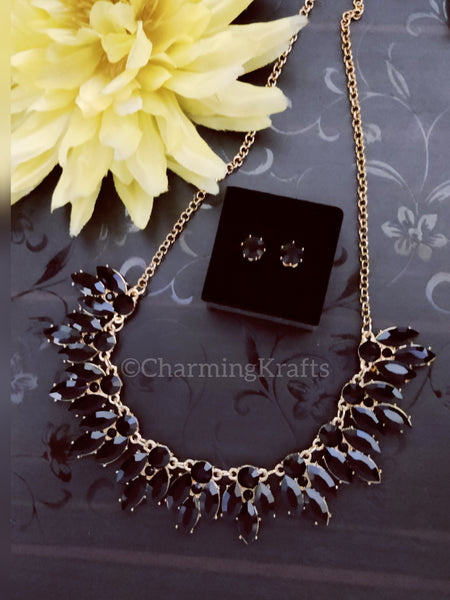 Black Swarovski Crystal Handcrafted Necklace Set