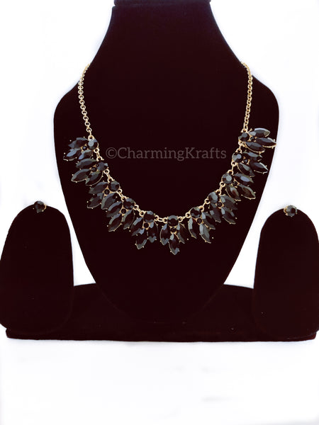 Black Swarovski Crystal Handcrafted Necklace Set