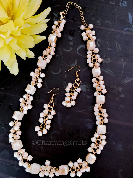 Off-white Opaque Crystals Handcrafted Necklace Set