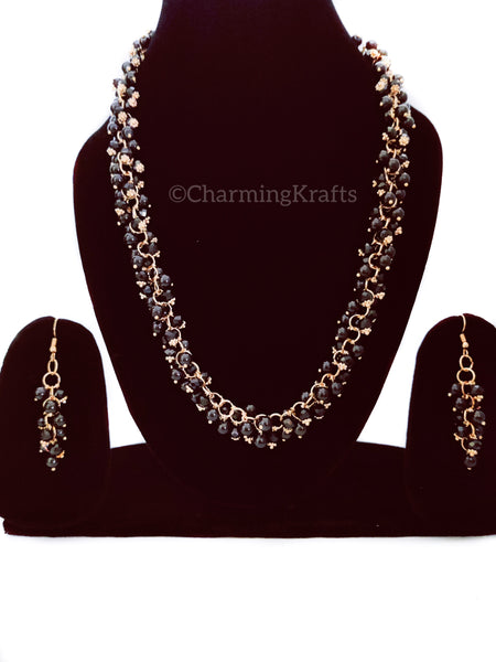 Black Glass Bead Handcrafted Chain Necklace Set