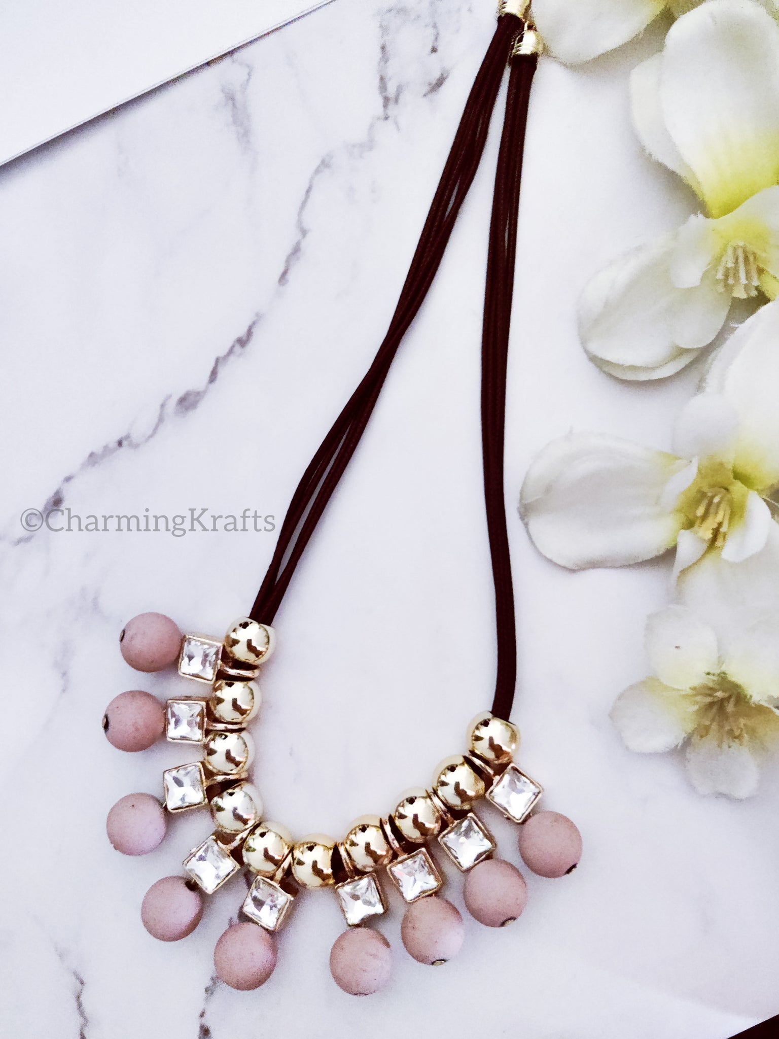 Antique Fuchsia Matt beads Handcrafted Necklace