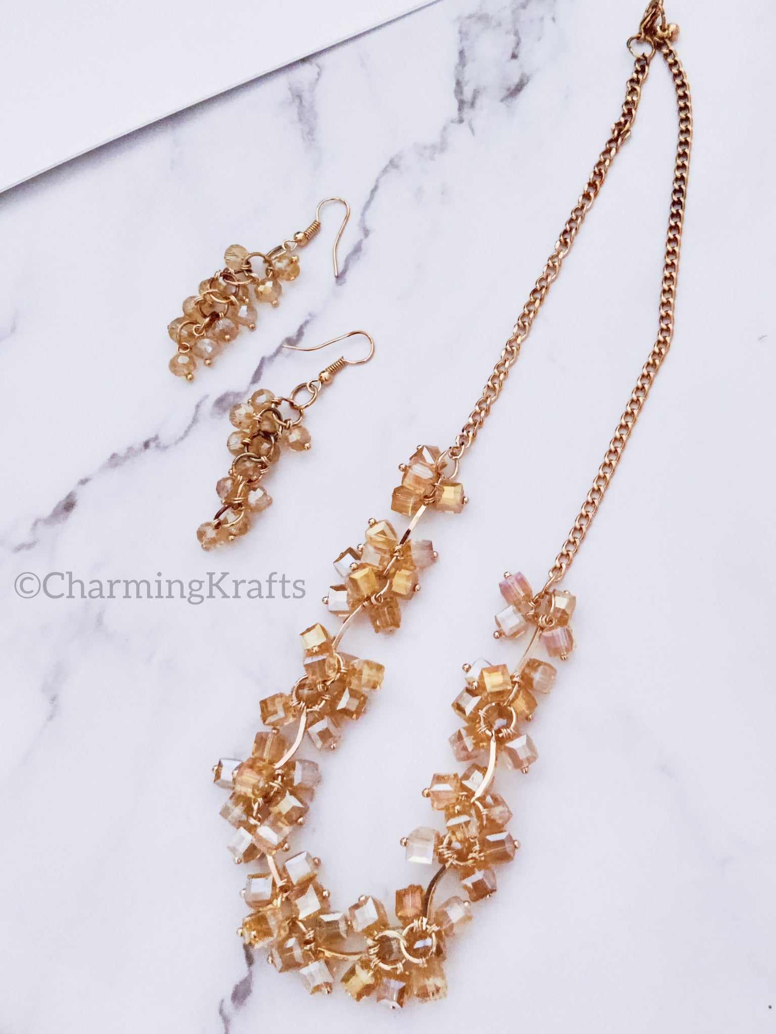 Golden Tones Artificial Stone Handcrafted Necklace Set