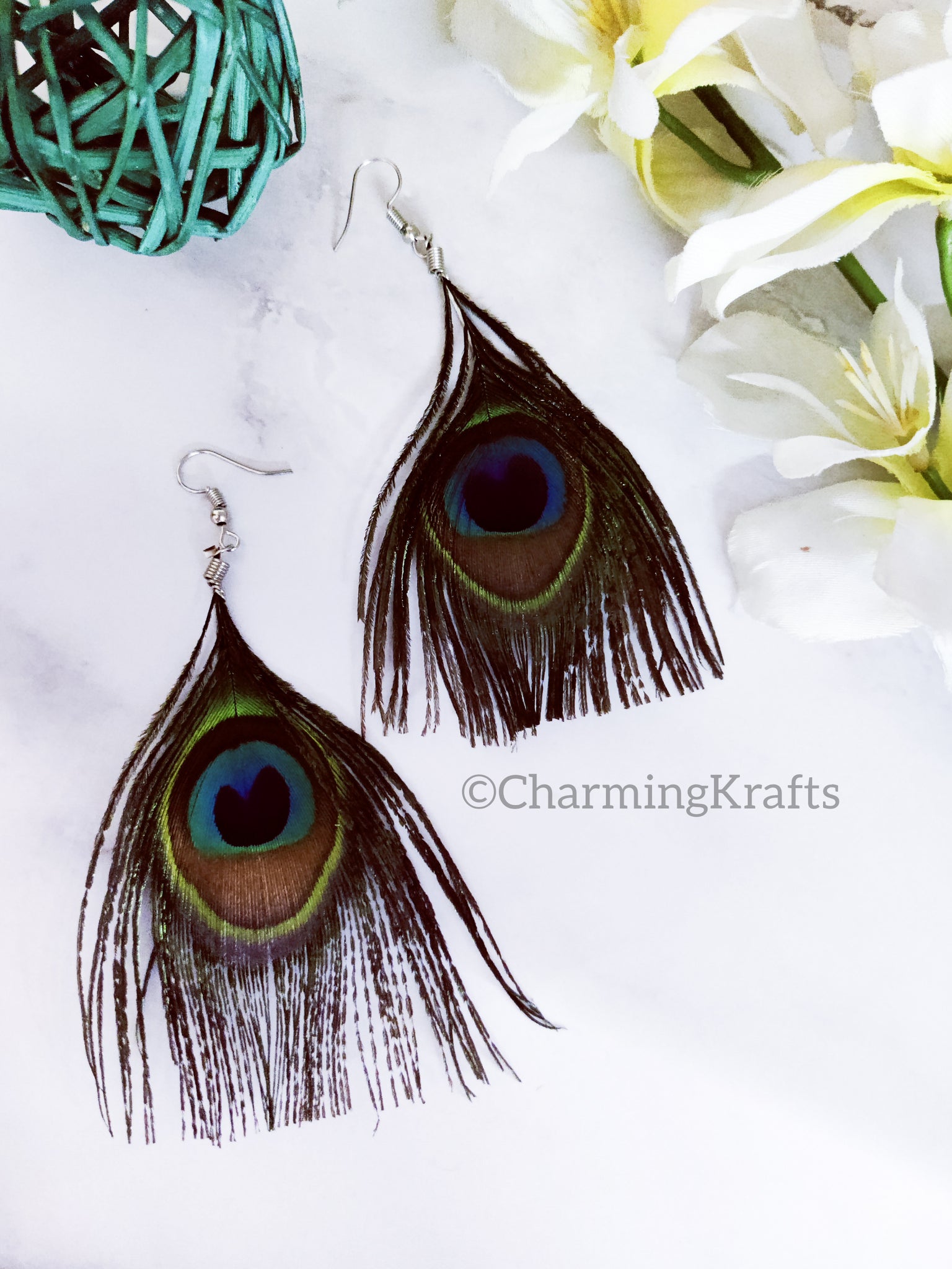 Peacock Feather Dangler Earrings