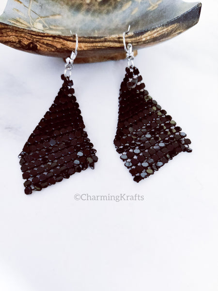 Black Net Studded dangling Handcrafted Earrings