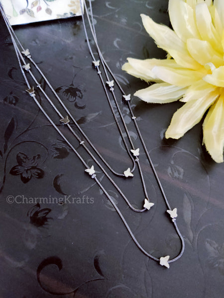 Handcrafted Black Metal Layered Butterfly Necklace