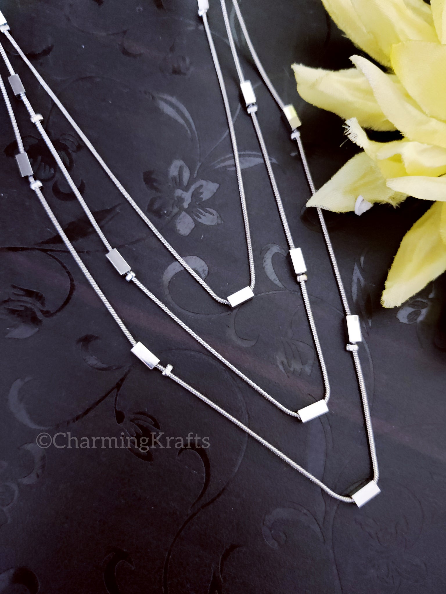 Multi layered handcrafted silver necklace