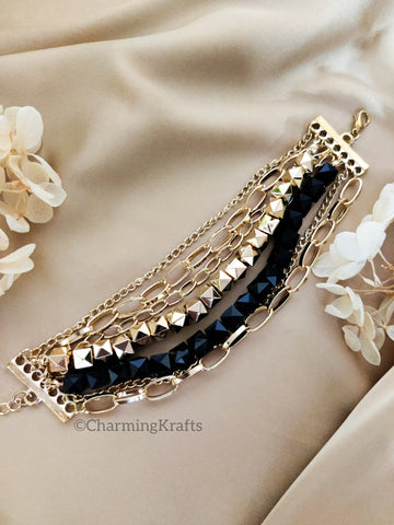 Statement Golden and Black Multi chain Handcrafted Bracelet