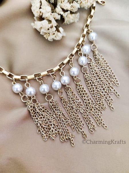 Multi Chained Handcrafted bracelet with Faux Pearls