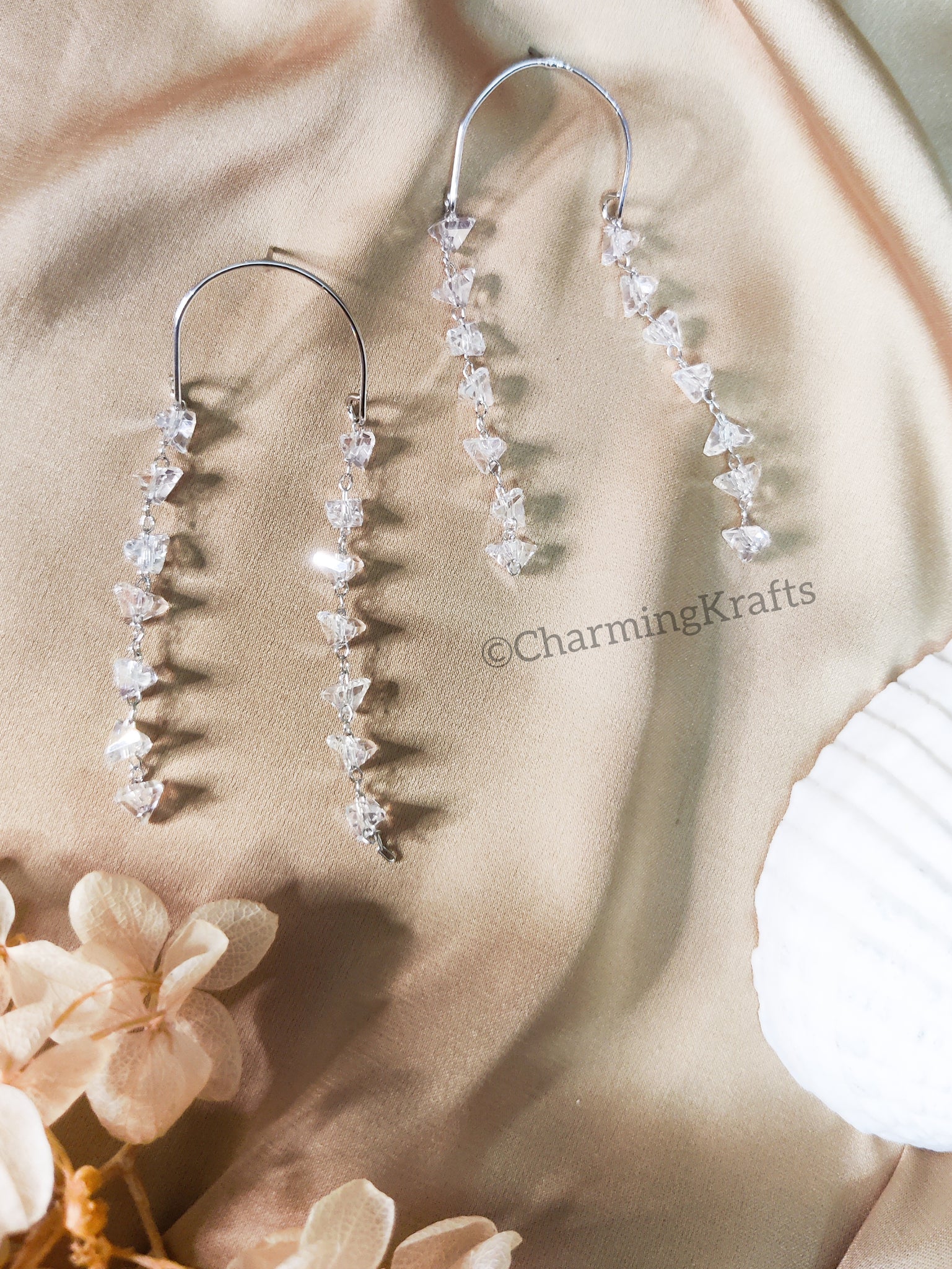 Silver Korean Style Crystal Handcrafted Dangling Earrings