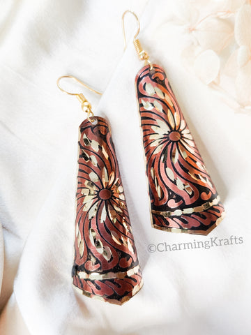 Brown with Golden Imprint Handcrafted Earrings