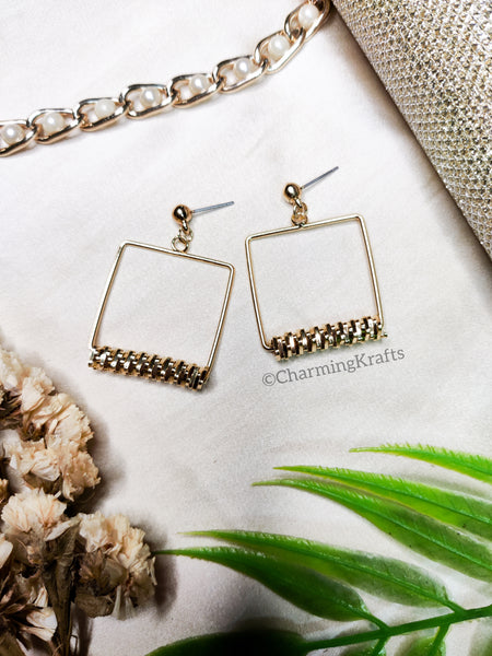 Golden Dainty Square Handcrafted Earrings