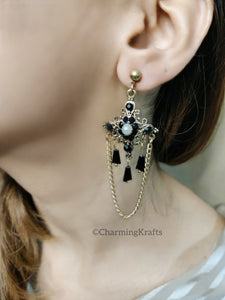 Handcrafted Black and Golden Victorian Earrings