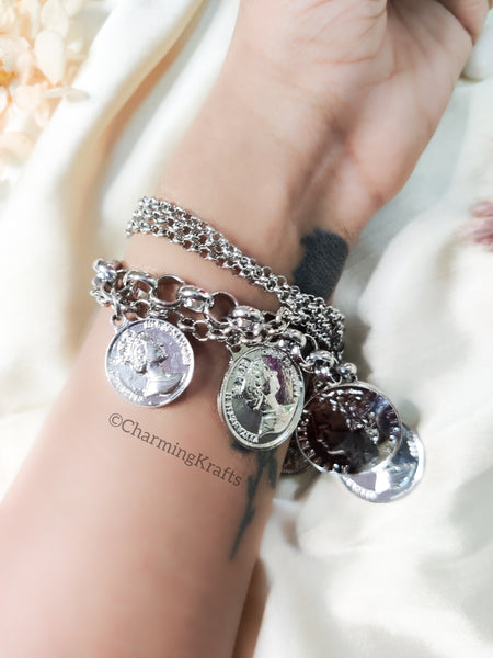 Multilayered Coin Charms Layered Handcrafted Bracelet