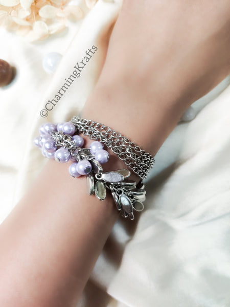 Handcrafted Silver and Lilac  Multilayered bracelet