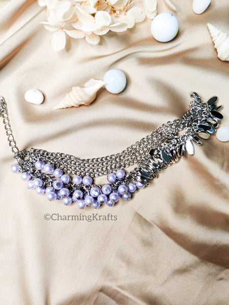 Handcrafted Silver and Lilac  Multilayered bracelet
