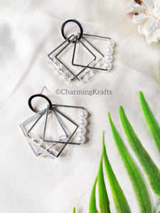 Pearl multi layered rectangular Handcrafted Earrings