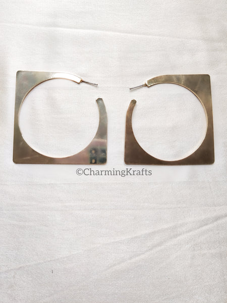 Gold Square Hooped Handcrafted Earrings