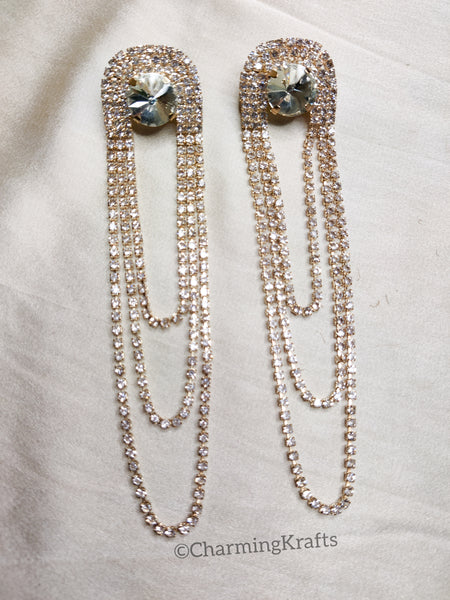 Golden American Diamonds Chain Tassle Handcrafted Earrings