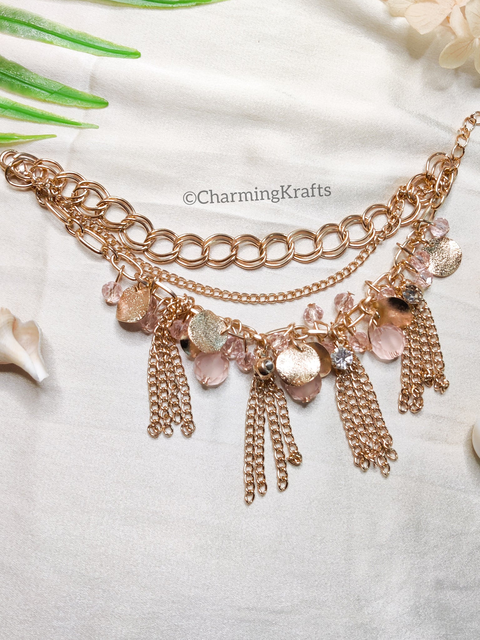 Layered Salmon Glass Crystals Handcrafted Bracelet
