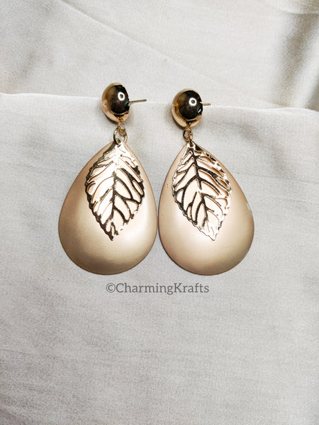 Matte Golden with Leaves Handcrafted Earrings
